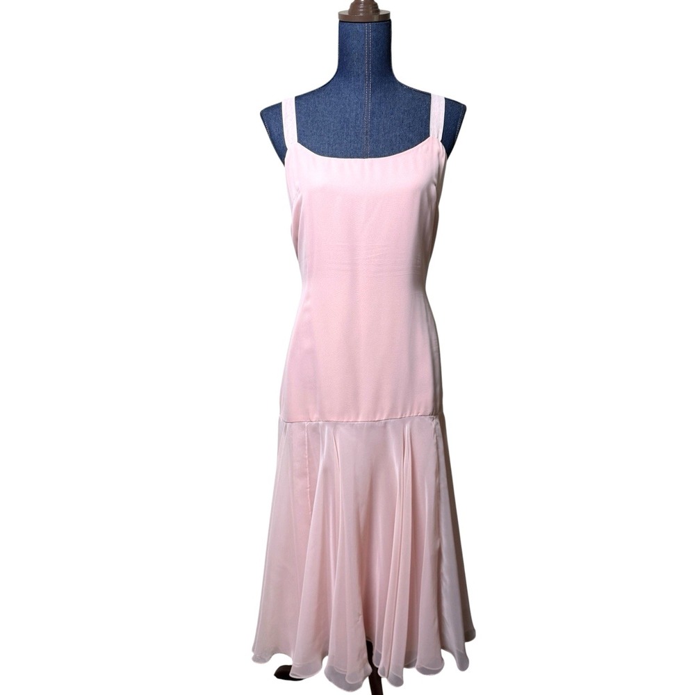 Vintage 90's  Pink Slip Dress Midi Flowy Cottagecore Fairycore Bridesmaid Size18